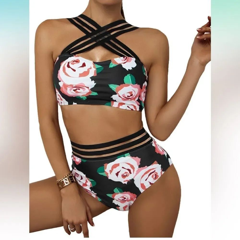 New with tags Heat Move 2 piece floral swimsuit size M